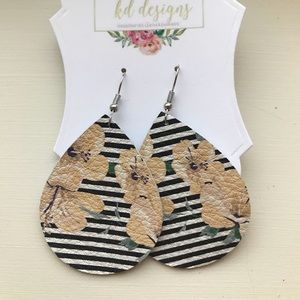 Striped floral leather earrings
